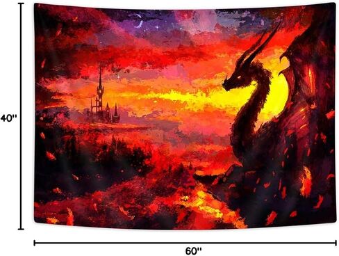 Dragon Tapestry, Medieval Fantasy World Blue Fire Dragon Tapestry Wall Hanging,Dragon Poster, Dragon Wall Art, Psychedelic Gothic Trippy Dragon Wall Blanket for Living Room Bedroom Dorm Decor, (60X40) in Kuwait