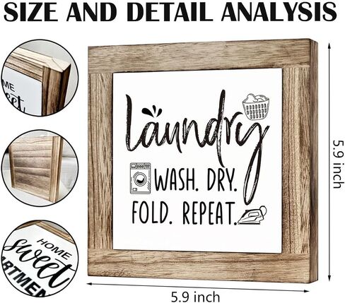 Laundry Room Decor, Wooden Box Signs for Home Decor, Laundry Sign, Farmhouse Laundry Room Decor, Decorative Wooden Table Sign, Laundry Room Shelf Table Decoration, Wash and Dry Open 24 Hours Sign in Kuwait