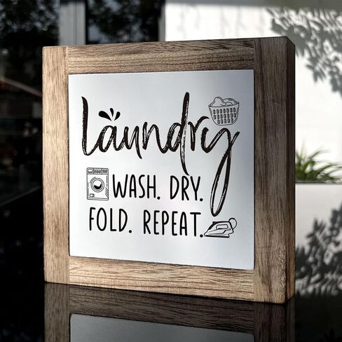 Laundry Room Decor, Wooden Box Signs for Home Decor, Laundry Sign, Farmhouse Laundry Room Decor, Decorative Wooden Table Sign, Laundry Room Shelf Table Decoration, Wash and Dry Open 24 Hours Sign in Kuwait