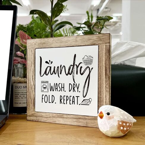 Laundry Room Decor, Wooden Box Signs for Home Decor, Laundry Sign, Farmhouse Laundry Room Decor, Decorative Wooden Table Sign, Laundry Room Shelf Table Decoration, Wash and Dry Open 24 Hours Sign in Kuwait