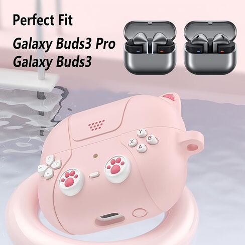 Geiomoo 3D Cute Cat Silicone Case for Galaxy Buds 3 Pro, Galaxy Buds 3, Funny Cartoon Game Design Protective Cover with Carabiner (Dark Gray) in Saudi Arabia