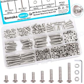580PCS M3 Screw Kit, M3 x 6/8/10/12/16/20/25/30mm Button Head Socket Cap Screws Bolts Nuts Washers Assortment Kit, 304 Stainless Steel Metric Screws with Hex Wrench