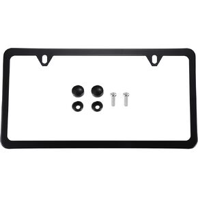 X AUTOHAUX 2pcs License Plate Frame Metal Stainless Steel Front Rear Car Tag Cover Rust Proof Mirror Polish Holder with Screws Bolts Anti Rattle Pads Black
