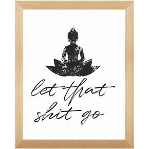 Let That Shit Go Bathroom Quote Art for Painting Wall Picture Office Decor Funny Yoga Room Sign Canvas Prints and Poster Wooden Framed Ready to Hang(10x12 inch)