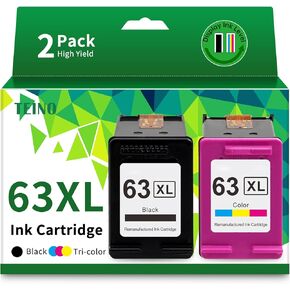 TEINO 63XL Remanufactured Ink Cartridge Replacement for HP 63XL 63 XL use with HP OfficeJet 3830 4650 5255 5258 4655 4652 3833 ENVY 4520 4512 4516 DeskJet 1112 3630 3632 2130 (Black Tri-color, 2-Pack)