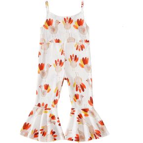 Guodeunh Toddler Baby Girls Halloween Jumpsuit Sleeveless Sling Bell-Bottoms Pumpkin Spider Romper