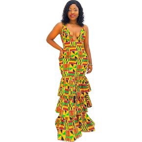 SHENBOLEN Women African Ankara Batik Print Traditional Clothing Casual Party Dress in Saudi Arabia