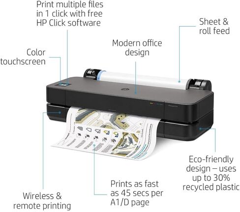 HP DesignJet T210 Large Format 24-inch Plotter Printer, with Modern Office Design (8AG32A), Black in Saudi Arabia