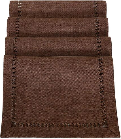 Grelucgo Hemstitch Chocolate Brown Table Runner, Dresser Scarf, Solid Color (14 x 72 Inch) in Saudi Arabia