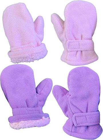 N'Ice Caps 2 Pairs Little Kids Baby Fleece Mittens - Easy-on Sherpa Lined Pack in Kuwait