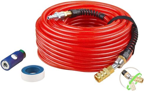 Air Compressor Hose 1/4 Inch x 100 Feet Flexible Reinforced Smooth Polyurethane(PU) Air Hose 300PSI, Non-Kinking Design, 1/4" 360 Swivel Brass Coupler and Plug,1PCS Safety Coupler, Blue in Saudi Arabia