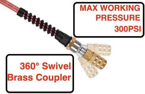 Air Compressor Hose 1/4 Inch x 100 Feet Flexible Reinforced Smooth Polyurethane(PU) Air Hose 300PSI, Non-Kinking Design, 1/4" 360 Swivel Brass Coupler and Plug,1PCS Safety Coupler, Blue in Saudi Arabia