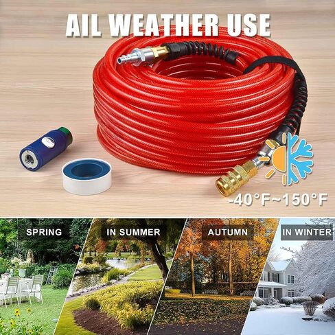Air Compressor Hose 1/4 Inch x 100 Feet Flexible Reinforced Smooth Polyurethane(PU) Air Hose 300PSI, Non-Kinking Design, 1/4" 360 Swivel Brass Coupler and Plug,1PCS Safety Coupler, Blue in Saudi Arabia