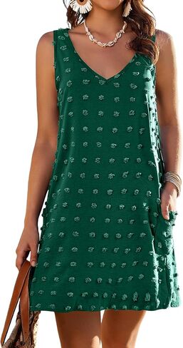 AI'MAGE Women Beach Coverups Swiss Polka Dot Bathing Suit Cover Up Sleeveless V Neck Dress with 2 Pockets in Saudi Arabia