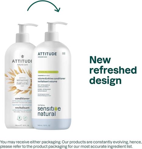 ATTITUDE Extra Gentle and Volumizing Conditioner for Sensitive Skin Enriched with Oat, Hypoallergenic, Vegan and Cruelty-free, Unscented, 32 Fl Oz in Kuwait