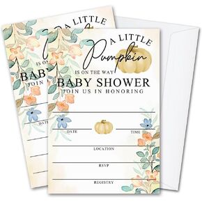 Fall Little Pumpkin Baby Shower Hello Baby Invitations Sweet Pumpkin, Fall Leaves, Autumn Theme, Pack of 20 Fill-in Invitation Cards & 20 Envelopes, 4''X6'', Gender Reveal Neutral - JY051 in Saudi Arabia