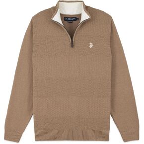 U.S. Polo Assn. Mens Solid Texture Chest Stripe 1/4 Sweater (XXL, Charcoal Heather)