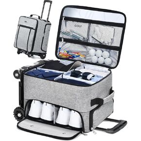 CAB55 Golf Trunk Organizer with 4 Wheels, 2 Layer Waterproof Car Golf Organizer with Separate Ventilated Compartment for 2 Pair Shoes, Golf Trunk Storage for Clothes, Accessories, Golf Gifts (Gray)