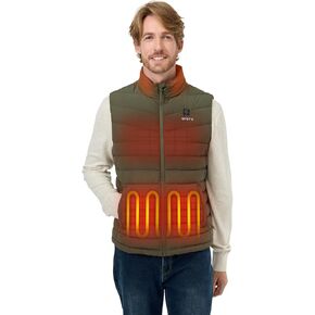 [Upgraded Battery] ORORO Men's Heated Vest with 90% Down and Detachable Hood, Lightweight Heated Down Vest with Battery Pack
