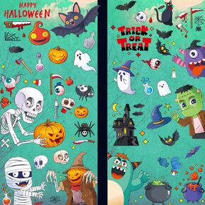 150Pcs Halloween Window Sticker Clings Cute Ghost Pumpkin Spider Bats for Halloween Party Decoration Glass Windows Decal Kids Home Office Double-Side Printed