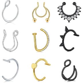 Longita Fake Nose Ring Hoop Magnetic Nose Ring Fake Nose Ring Stud Magnetic Nose Stud Fake Nose Piercing Magnetic Earrings for Women