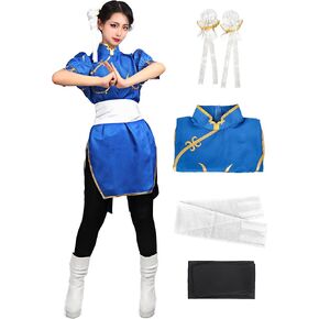 DAZCOS Chun Li Cosplay Costume Outfit with Black Panty-hose for Women