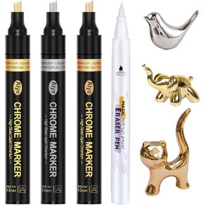 JDiction Liquid Mirror Chrome Markers, 3 Colors Permanent Metallic Markers, 2-5mm Larger Application Area, High Gloss, Waterproof, Chrome Paint Marker for Resin Crafts, Coloring, Stroke, Painting