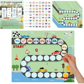 15PCS Potty Training Sticker Chart for Toddlers Girls Boys, Transportation Themed Potty Training Reward Chart with Stickers, Vehicle Sticker Rewards Chart for Kids Potty Training