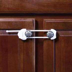 Toddleroo by North States Sliding Cabinet Locks | Keep Side by Side cabinets Safely and securely Closed | Works on Cabinet Handles up to 4.5" Apart | Baby proofing with Confidence (3-Pack, White)