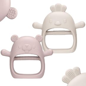 TinyHalo 2pcs Silicone Baby Teething Toys, Self-Soothing Healthy Oral Development Teething Mittens, BPA Free, Anti-Drop, Adorable Chew Toys for Babies