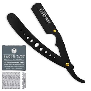 100 BLADES + Facón Professional Standard Japanese Straight Edge Faether Barber Razor - Salon Quality Cut Throat Shavette