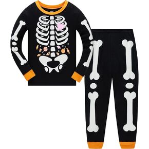 Kids Skeleton Pajamas Glow in the Dark 100% Cotton Sleepwear Toddler Girls Boys Pumpkin Halloween Pjs Sets 3t-10t