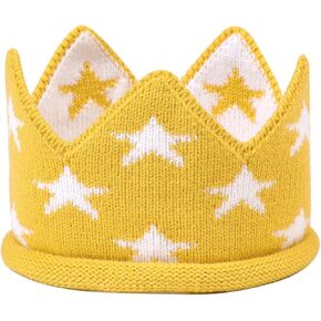 LDDCX Yellow 1 year old party hat baby crown Baby First Birthday Party Knitted Hat 1st Crown Headband.(MZ8)