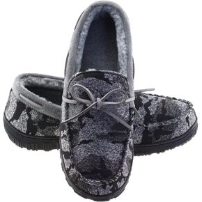LA PLAGE Men's Moccasin Slippers Memory Foam Warm Plush House Slippers, Indoor Outdoor Comfortable Winter House Shoes