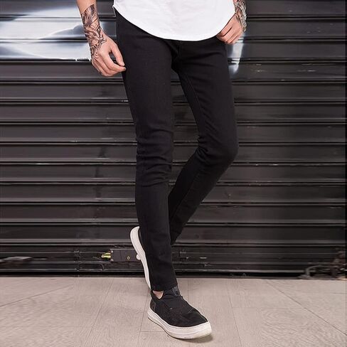 LONGBIDA Men's Ripped Slim Fit Skinny Destroyed Distressed Tapered Leg Jeans in Kuwait