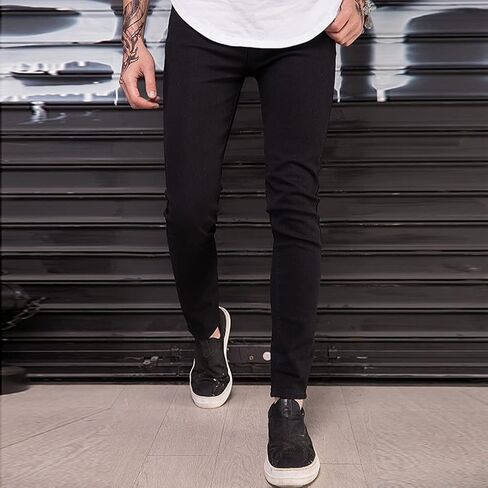 LONGBIDA Men's Ripped Slim Fit Skinny Destroyed Distressed Tapered Leg Jeans in Kuwait