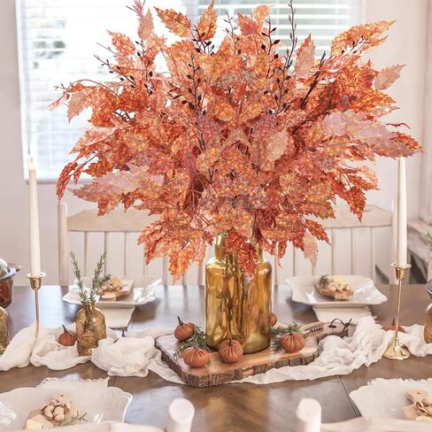 3 قطع من سيقان أوراق الأوكالبتوس الصناعية، 99.7 سم وهمية من أوراق الأوكالبتوس الخريفية للمنزل وحفلات الزفاف والمكتب وعيد الشكر لتزيين الطاولة المركزية (برتقالي أحمر أصفر) in Kuwait