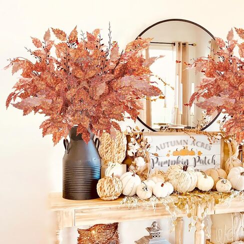 3 قطع من سيقان أوراق الأوكالبتوس الصناعية، 99.7 سم وهمية من أوراق الأوكالبتوس الخريفية للمنزل وحفلات الزفاف والمكتب وعيد الشكر لتزيين الطاولة المركزية (برتقالي أحمر أصفر) in Kuwait