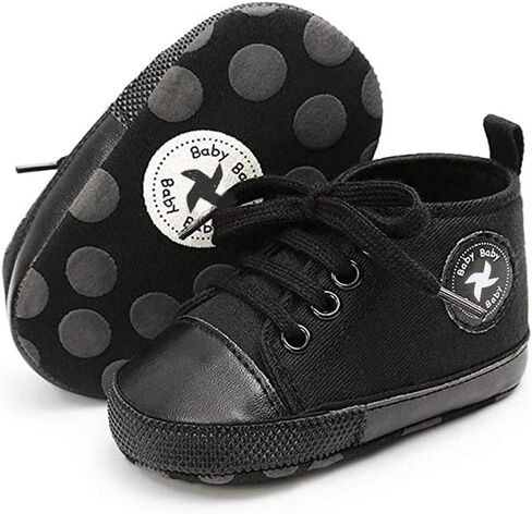 Newborn Baby Girls Boys Canvas Shoes Infant Soft Sole Slip On First Walkers Sneaker Toddler Flat Loafers High Top Crib Denim Unisex Moccasins Shoe in Kuwait