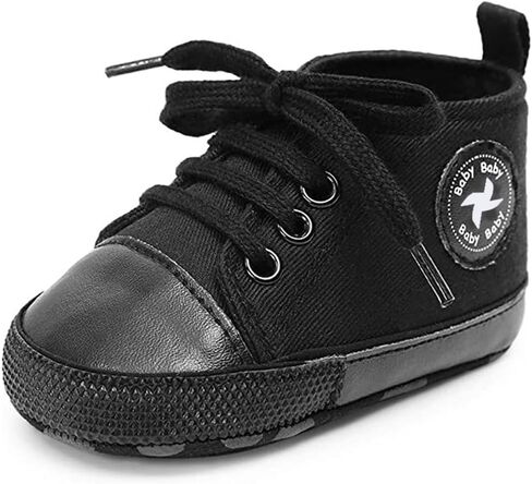 Newborn Baby Girls Boys Canvas Shoes Infant Soft Sole Slip On First Walkers Sneaker Toddler Flat Loafers High Top Crib Denim Unisex Moccasins Shoe in Kuwait