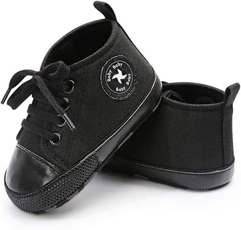 Newborn Baby Girls Boys Canvas Shoes Infant Soft Sole Slip On First Walkers Sneaker Toddler Flat Loafers High Top Crib Denim Unisex Moccasins Shoe in Kuwait
