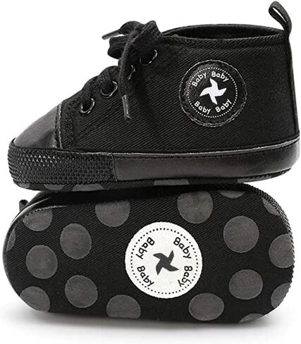 Newborn Baby Girls Boys Canvas Shoes Infant Soft Sole Slip On First Walkers Sneaker Toddler Flat Loafers High Top Crib Denim Unisex Moccasins Shoe in Kuwait