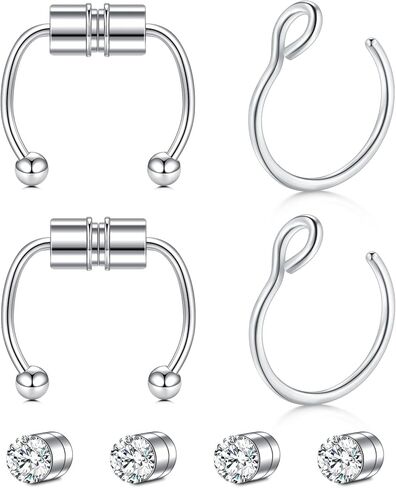 Longita Fake Nose Ring Hoop Magnetic Nose Ring Fake Nose Ring Stud Magnetic Nose Stud Fake Nose Piercing Magnetic Earrings for Women in Kuwait