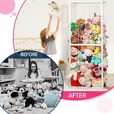 Stuffed Animal Zoo Storage PVC Stuffed Animal Holder, Pink | Vertical Plush Storage Organizer Shelf with Elastic Band for Nursery Play Room Bedroom in Saudi Arabia