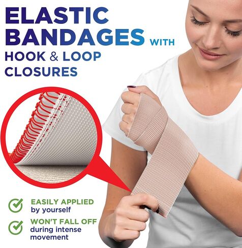 Premium Elastic Bandage Wrap - 4" (5pk) - Strong Compression - Self-Closing Reusable Bandages for Legs and Arms - Wrist, Elbow, Foot, Knee Wrap in Saudi Arabia