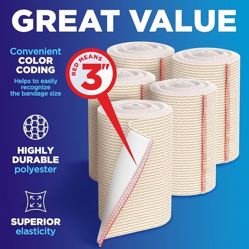 Premium Elastic Bandage Wrap - 4" (5pk) - Strong Compression - Self-Closing Reusable Bandages for Legs and Arms - Wrist, Elbow, Foot, Knee Wrap in Saudi Arabia