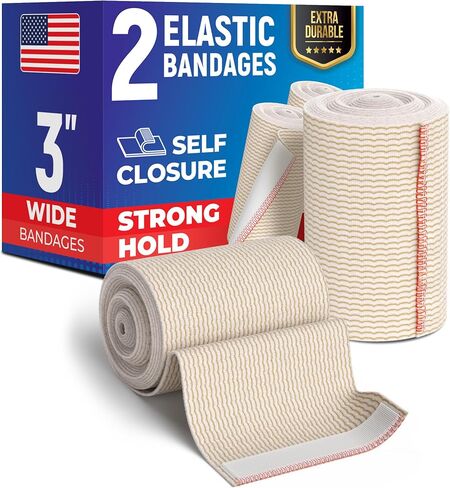 Premium Elastic Bandage Wrap - 4" (5pk) - Strong Compression - Self-Closing Reusable Bandages for Legs and Arms - Wrist, Elbow, Foot, Knee Wrap in Saudi Arabia