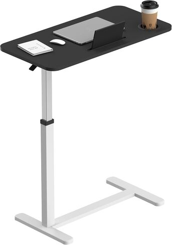 Overbed Table,Movable Standing Desk with Swivel Hidden Wheels & 32" L x 18" Tabletop,Laptop Desk with Cup Holder Adjustable Height Rolling Computer Cart for Home and Hospital Use,Black in Saudi Arabia