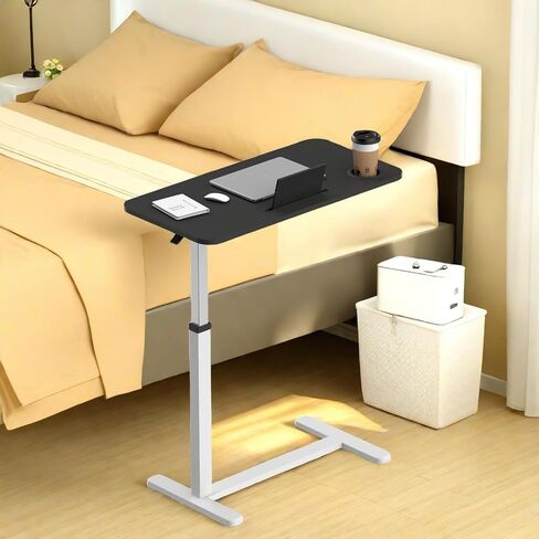 Overbed Table,Movable Standing Desk with Swivel Hidden Wheels & 32" L x 18" Tabletop,Laptop Desk with Cup Holder Adjustable Height Rolling Computer Cart for Home and Hospital Use,Black in Saudi Arabia