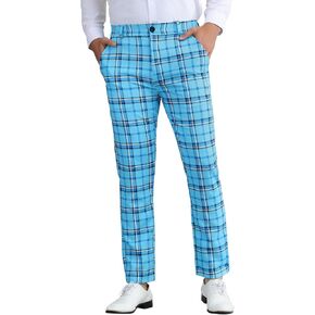 Lars Amadeus Men's Plaid Pants Regular Fit Flat Front Classic Elastic Waist Suit Pants in Saudi Arabia